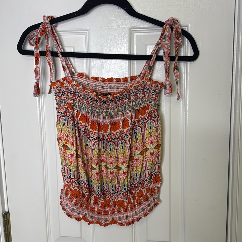 Rachel Zoe Red Smocked Tie Front Tank Top - Picture 4 of 11